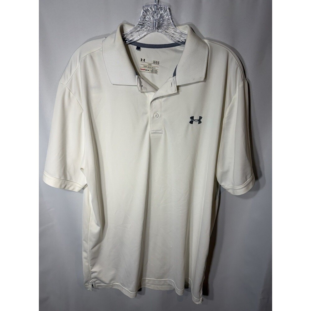 Under Armour Heat Gear Men's Large Golf Polo Shirt Short Sleeve Off-White Cream